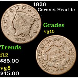 1826 Coronet Head Large Cent 1c Grades vg+