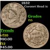Image 1 : 1832 Coronet Head Large Cent 1c Grades f+