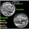 Image 1 : 1937-p Buffalo Nickel 5c Grades GEM+ Unc