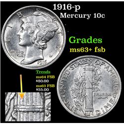 1916-p Mercury Dime 10c Grades Select Unc+ FSB