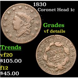 1830 Coronet Head Large Cent 1c Grades vf details