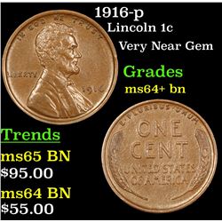 1916-p Lincoln Cent 1c Grades Choice+ Unc BN