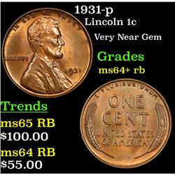 1931-p Lincoln Cent 1c Grades Choice+ Unc RB