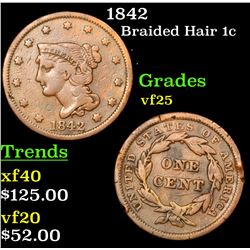 1842 Braided Hair Large Cent 1c Grades vf+