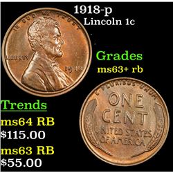 1918-p Lincoln Cent 1c Grades Select+ Unc RB