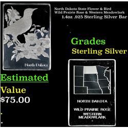 North Dakota State Flower & Bird Wild Prairie Rose & Western Meadowlark 1.4oz .925 Sterling Silver B