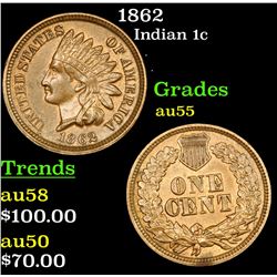 1862 Indian Cent 1c Grades Choice AU