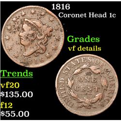 1816 Coronet Head Large Cent 1c Grades vf details