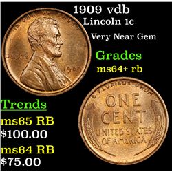 1909 vdb Lincoln Cent 1c Grades Choice+ Unc RB