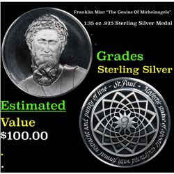 Franklin Mint "The Genius Of Michelangelo" 1.35 oz .925 Sterling Silver Medal Grades