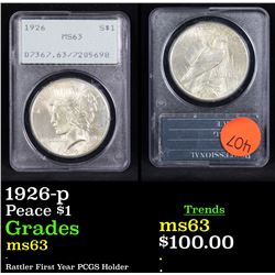PCGS 1926-p Peace Dollar $1 Graded ms63 By PCGS