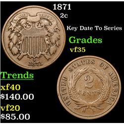 1871 Two Cent Piece 2c Grades vf++