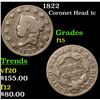 Image 1 : 1822 Coronet Head Large Cent 1c Grades f+