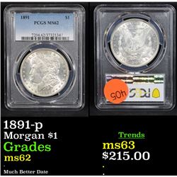 PCGS 1891-p Morgan Dollar $1 Graded ms62 By PCGS