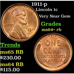 1911-p Lincoln Cent 1c Grades Choice+ Unc RB