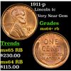 Image 1 : 1911-p Lincoln Cent 1c Grades Choice+ Unc RB