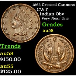 1863 Crossed Cannons Civil War Token 1c Grades Choice AU/BU Slider