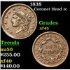 Image 1 : 1838 Coronet Head Large Cent 1c Grades xf+