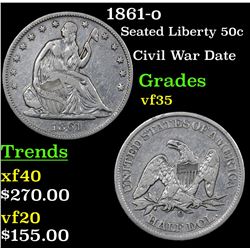 1861-o Seated Half Dollar 50c Grades vf++
