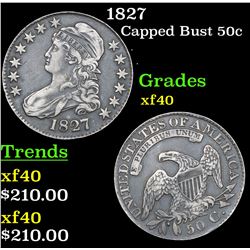 1827 Capped Bust Half Dollar 50c Grades xf