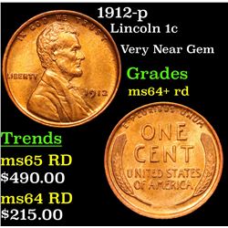 1912-p Lincoln Cent 1c Grades Choice+ Unc RD