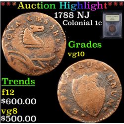 ***Auction Highlight*** 1788 NJ Colonial Cent 1c Graded vg+ By USCG (fc)