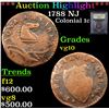 Image 1 : ***Auction Highlight*** 1788 NJ Colonial Cent 1c Graded vg+ By USCG (fc)