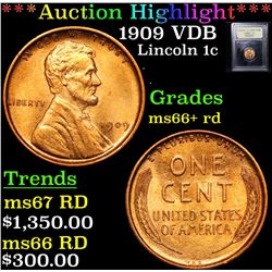 ***Auction Highlight*** 1909 VDB Lincoln Cent 1c Graded GEM++ RD By USCG (fc)