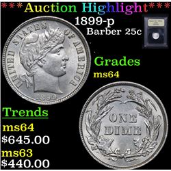 ***Auction Highlight*** 1899-p Barber Quarter 25c Graded Choice Unc By USCG (fc)