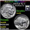 Image 1 : ***Auction Highlight*** 1913-d Ty I Buffalo Nickel 5c Graded GEM+ Unc By USCG (fc)