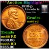 Image 1 : ***Auction Highlight*** 1910-p Lincoln Cent 1c Graded GEM+ Unc RD By USCG (fc)