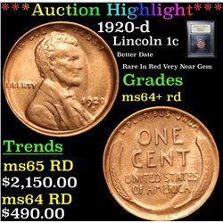 ***Auction Highlight*** 1920-d Lincoln Cent 1c Graded Choice+ Unc RD By USCG (fc)