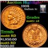 Image 1 : ***Auction Highlight*** 1908 Indian Cent 1c Graded Gem+ Unc RD By USCG (fc)