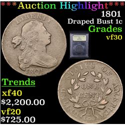 ***Auction Highlight*** 1801 Draped Bust Large Cent 1c Graded vf++ By USCG (fc)