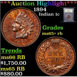 ***Auction Highlight*** 1894 Indian Cent 1c Graded Gem+ Unc RB By USCG (fc)