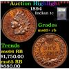 Image 1 : ***Auction Highlight*** 1894 Indian Cent 1c Graded Gem+ Unc RB By USCG (fc)
