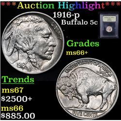 ***Auction Highlight*** 1916-p Buffalo Nickel 5c Graded GEM++ Unc By USCG (fc)