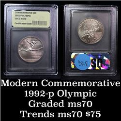 1992-p Olympics . . Proof Commem Half Dollar 50c Graded ms70, Perfection By USCG