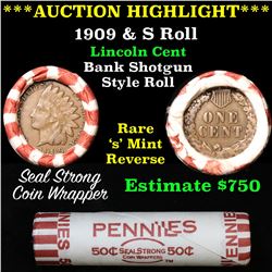 Mixed small cents 1c orig shotgun roll, 1909/s Wheat Cent,