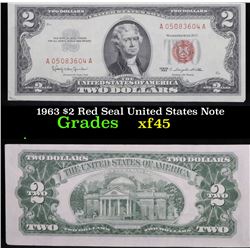 1963 $2 Red Seal United States Note Grades xf+