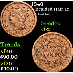 1846 Braided Hair Large Cent 1c Grades vf+