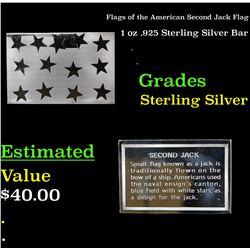 Flags of the American Second Jack Flag 1 oz .925 Sterling Silver Bar Grades