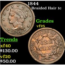 1844 Braided Hair Large Cent 1c Grades vf+