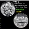 Image 1 : 1945-p Jefferson Nickel 5c Grades Choice+ Unc