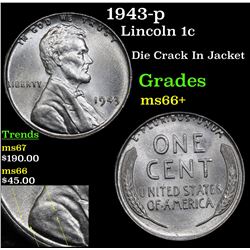 1943-p Lincoln Cent 1c Grades GEM++ Unc