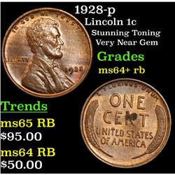 1928-p Lincoln Cent 1c Grades Choice+ Unc RB