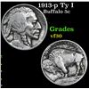 Image 1 : 1913-p Ty I Buffalo Nickel 5c Grades vf++