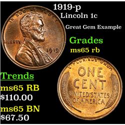 1919-p Lincoln Cent 1c Grades GEM Unc RB