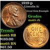 Image 1 : 1919-p Lincoln Cent 1c Grades GEM Unc RB