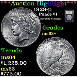 ***Auction Highlight*** 1928-p Peace Dollar $1 Graded Select+ Unc By USCG (fc)